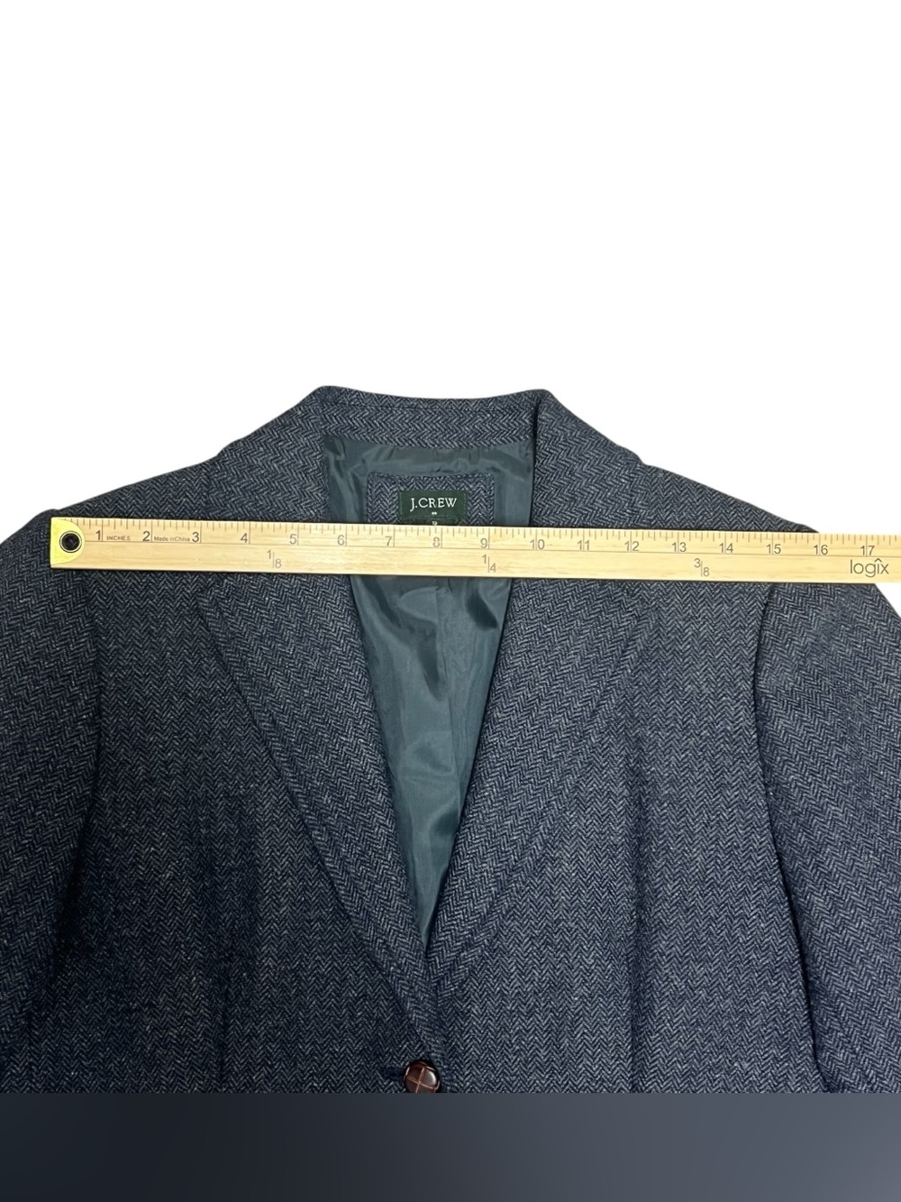 J.Crew Navy Herringbone Wool Blend Blazer Size 12 Preppy - Picture 11 of 16